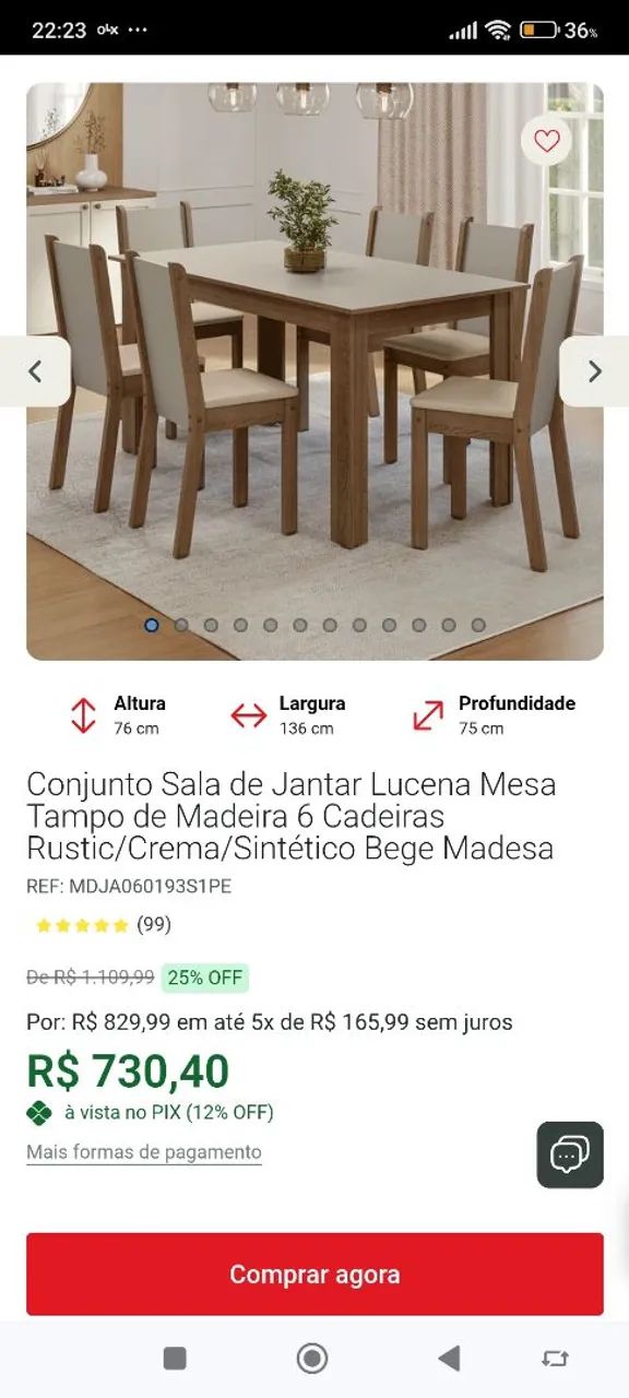 Mesa de jantar 6 Cadeiras - Foto 3