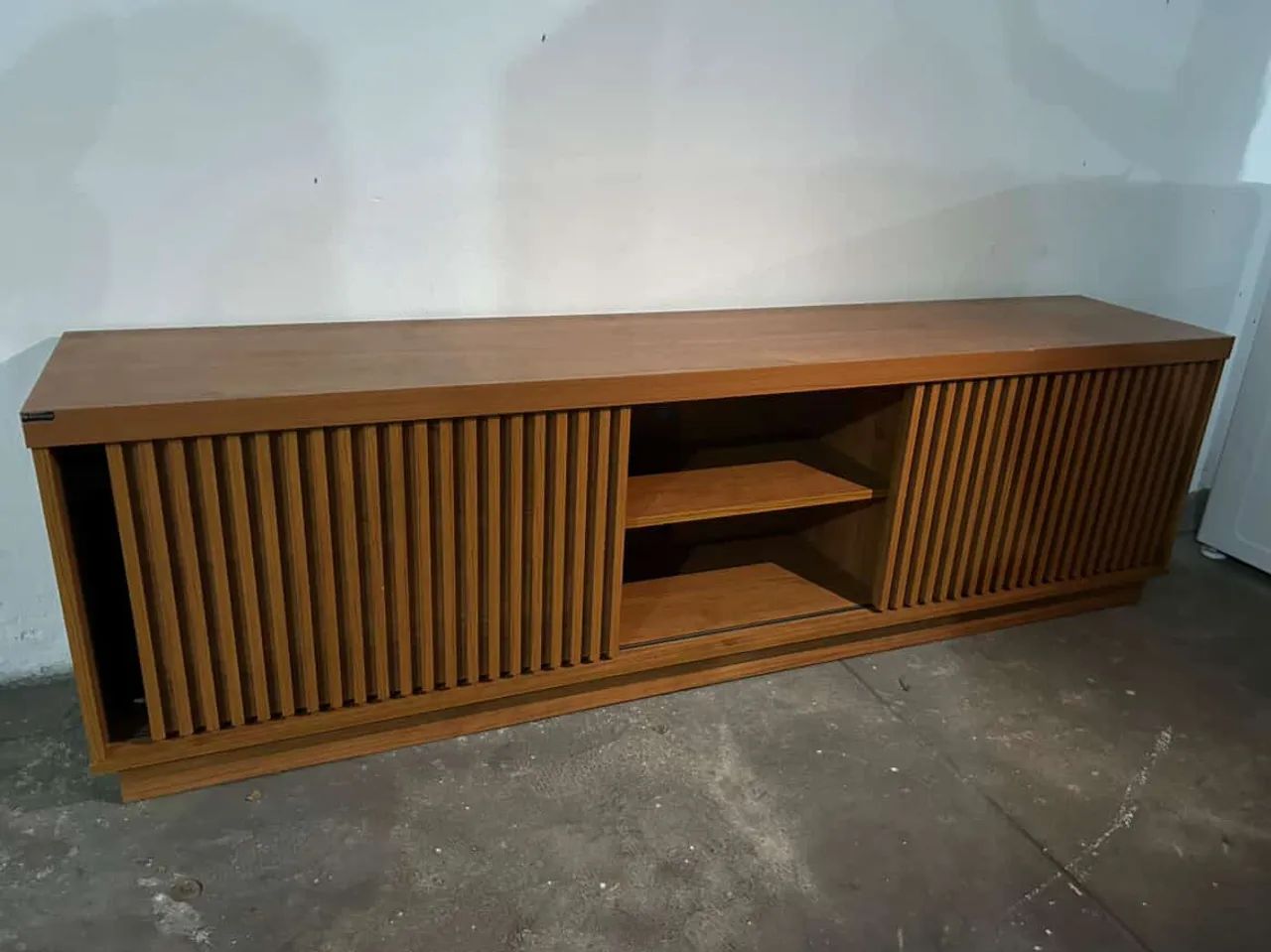 75-inch TV Stand, 100% MDF, Slatted Design, 2 Doors, Logan