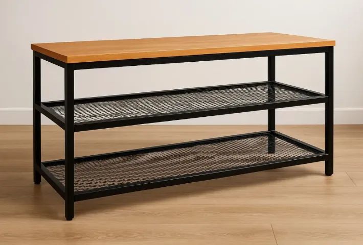 Banco ESTOFADO Sapateira Industrial 120cm Preto FERRO Organizador - Foto 4