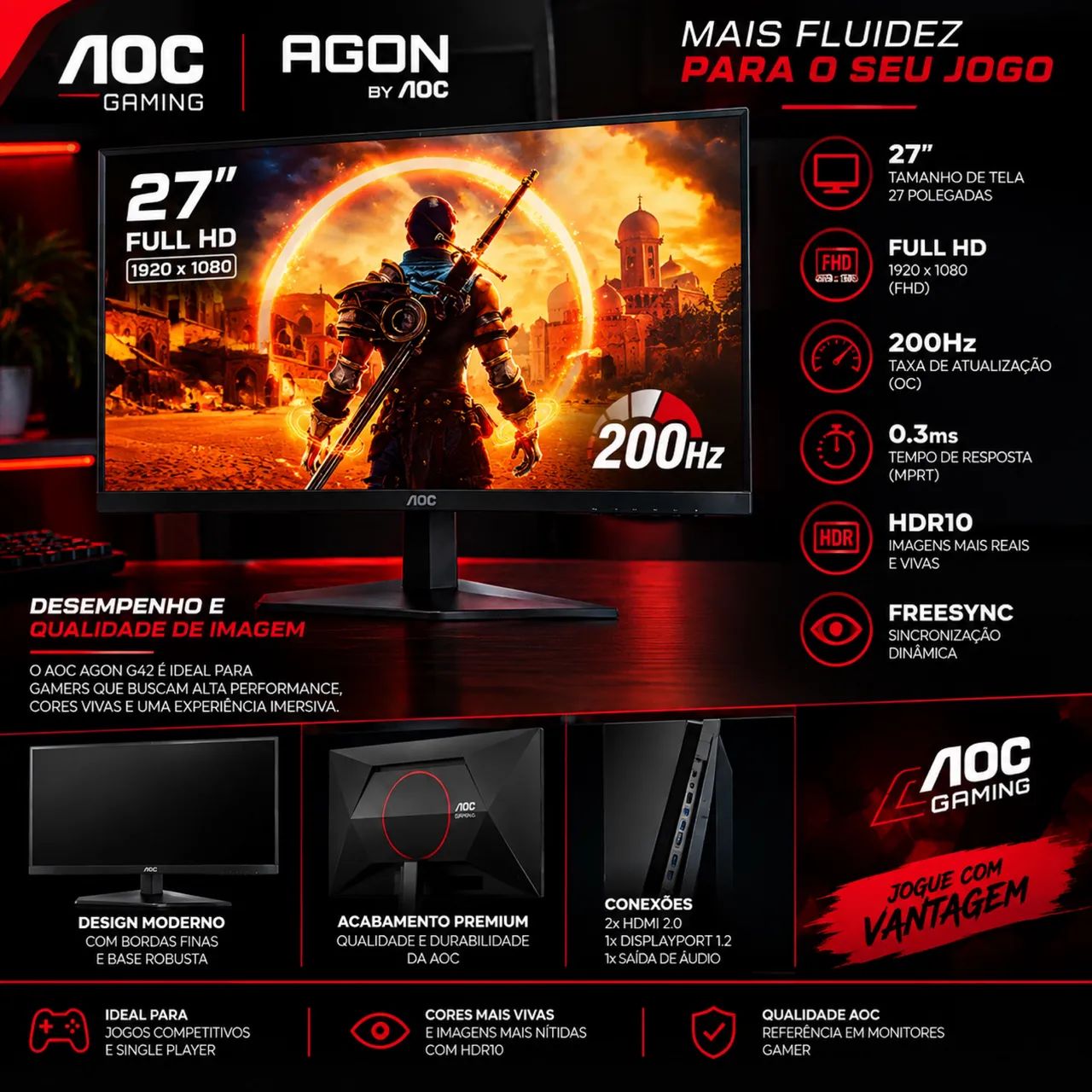 Monitor Gamer 27'' Aoc 200Hz 0,3Ms - Foto 3