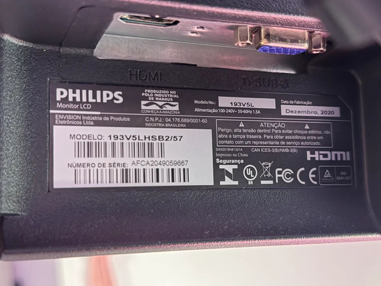 Monitor Philips 19 polegadas LED HDMI/VGA - Modelo 193V5LHSB2/57 - Foto 2