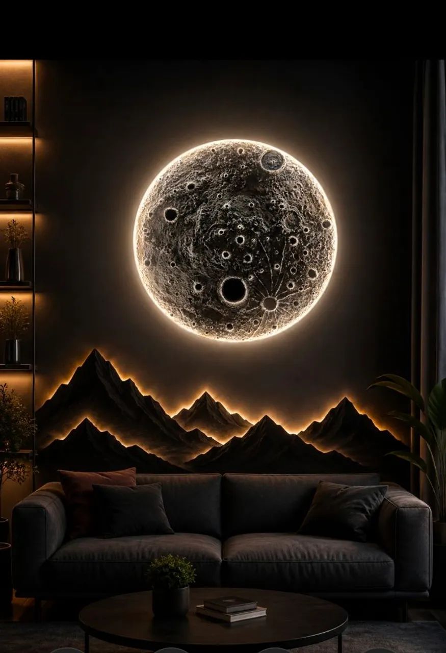 Quadro Decorativo Lua com LED 70 × 70 cm