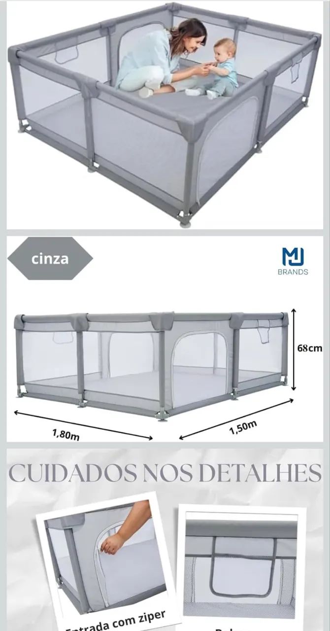 Cercadinho bebê grande chiqueirinho JustFun 180x150cm - Foto 3