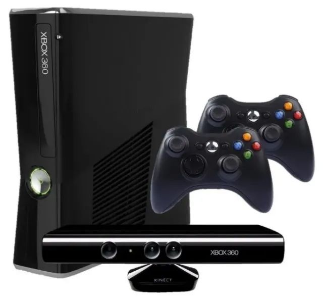 Xbox 360 com kinect e 2 controles + jogo original