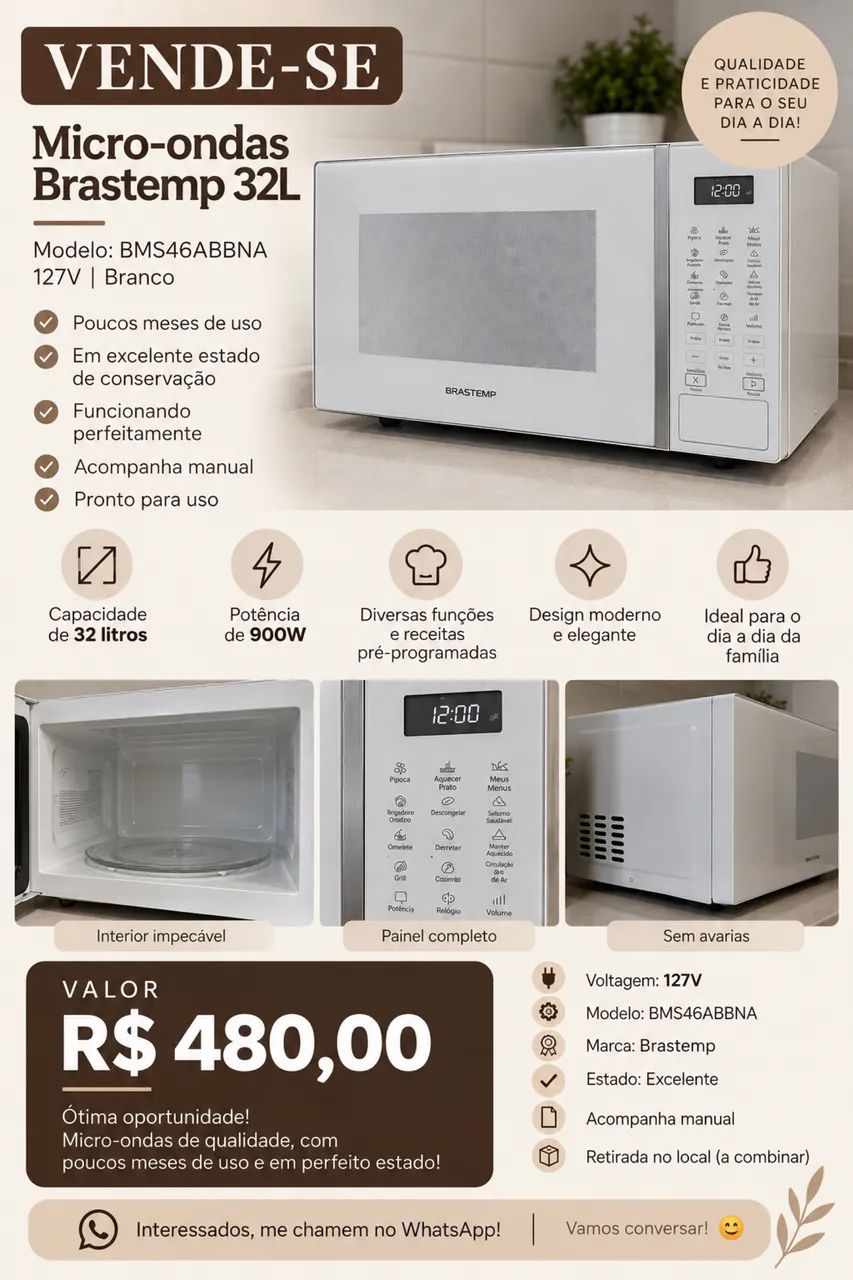 Microondas Brastemp 32 litros 