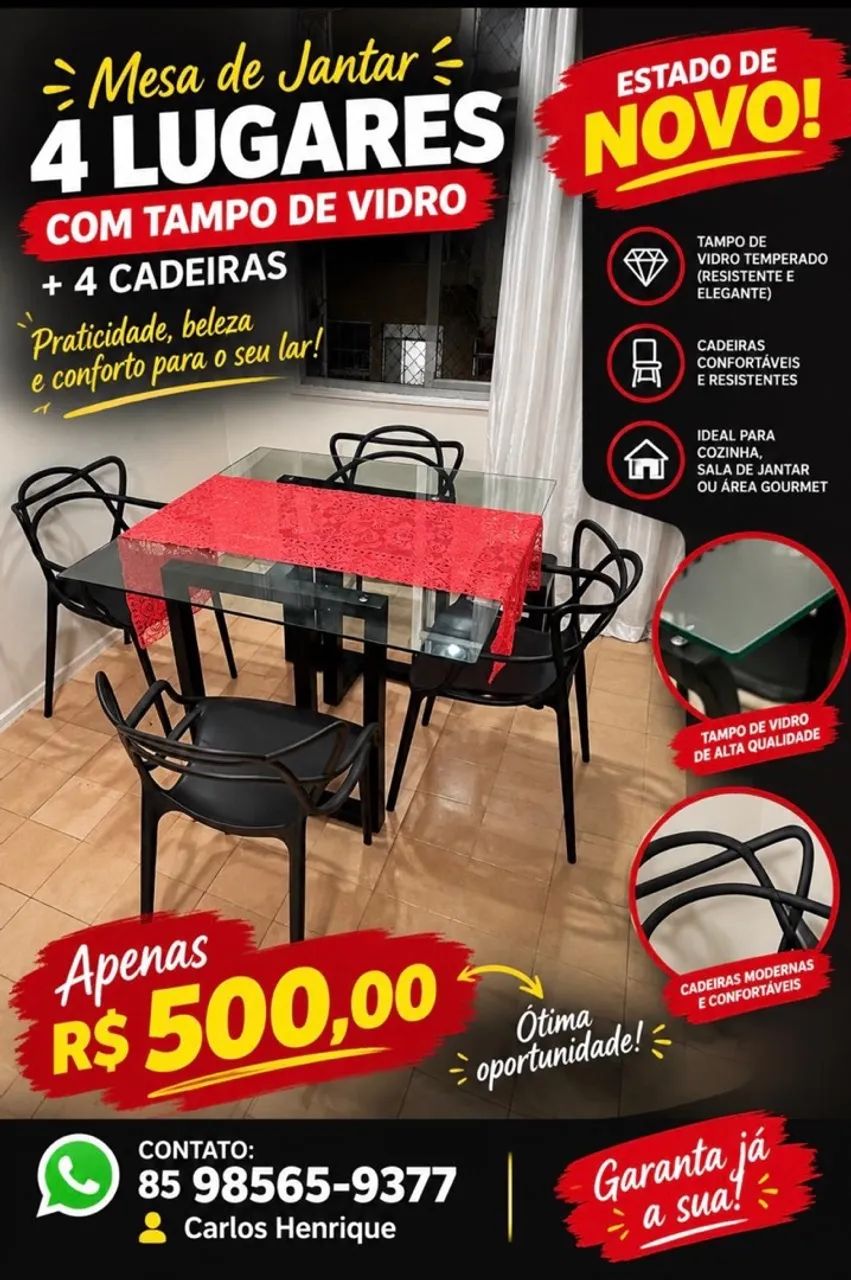 MESA DE JANTAR COM 4 CADEIRAS