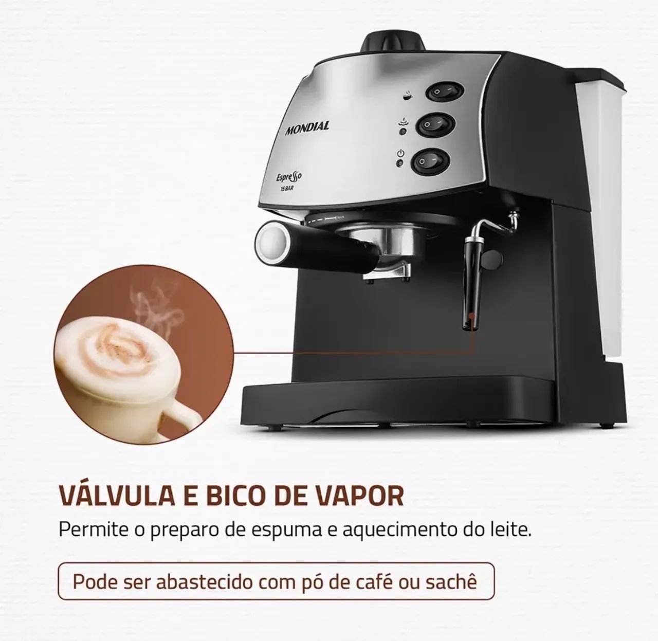 Máquina de Café Espresso Coffee Cream Mondial Preto/Inox 830W C-08