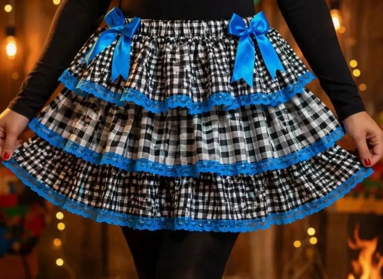 Saia Festa Junina Azul com Laços 