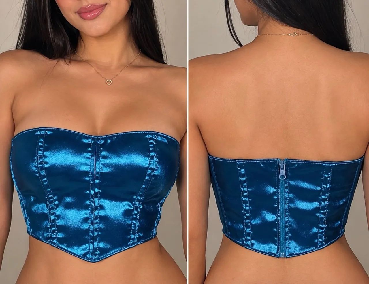 Cropped cetim azul