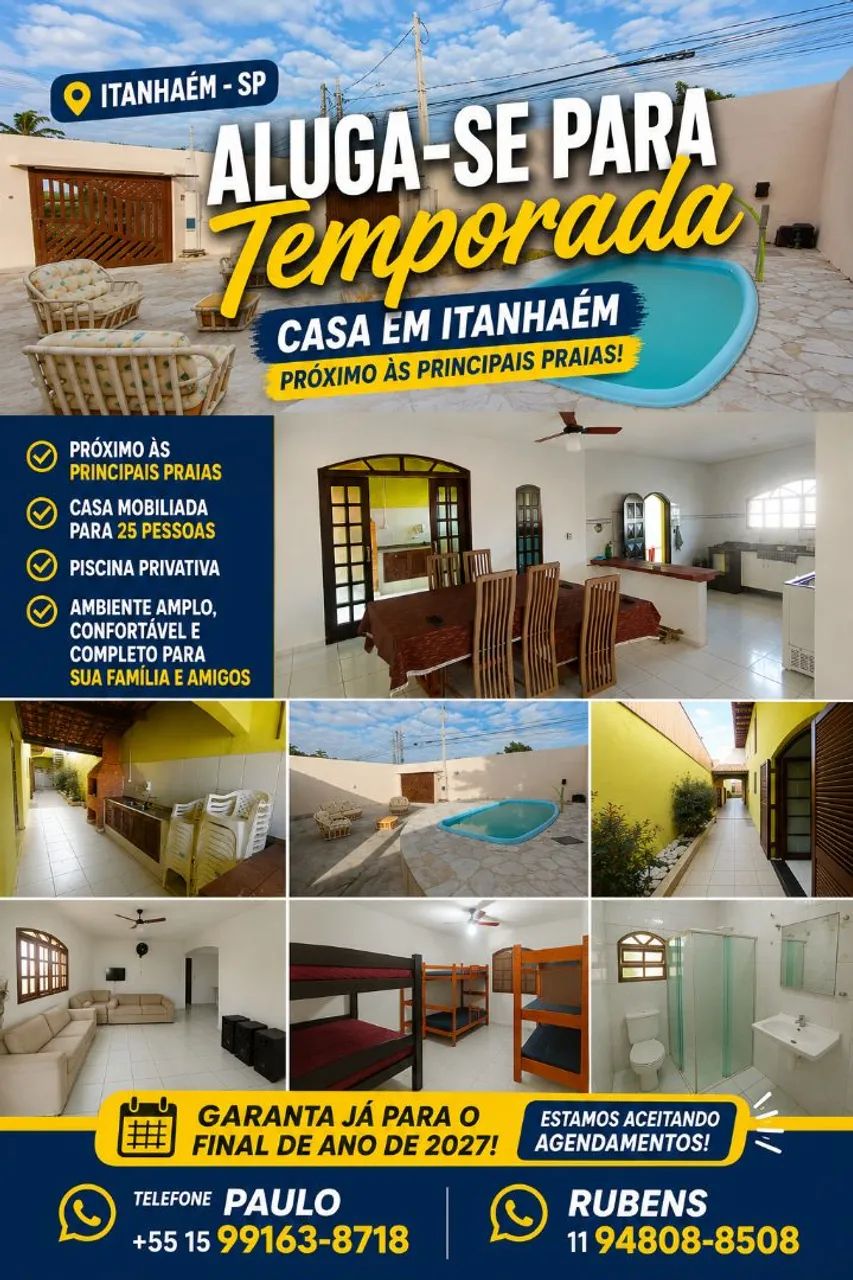 ALUGA-SE CASA PARA TEMPORADA EM ITANHAÉM - SP