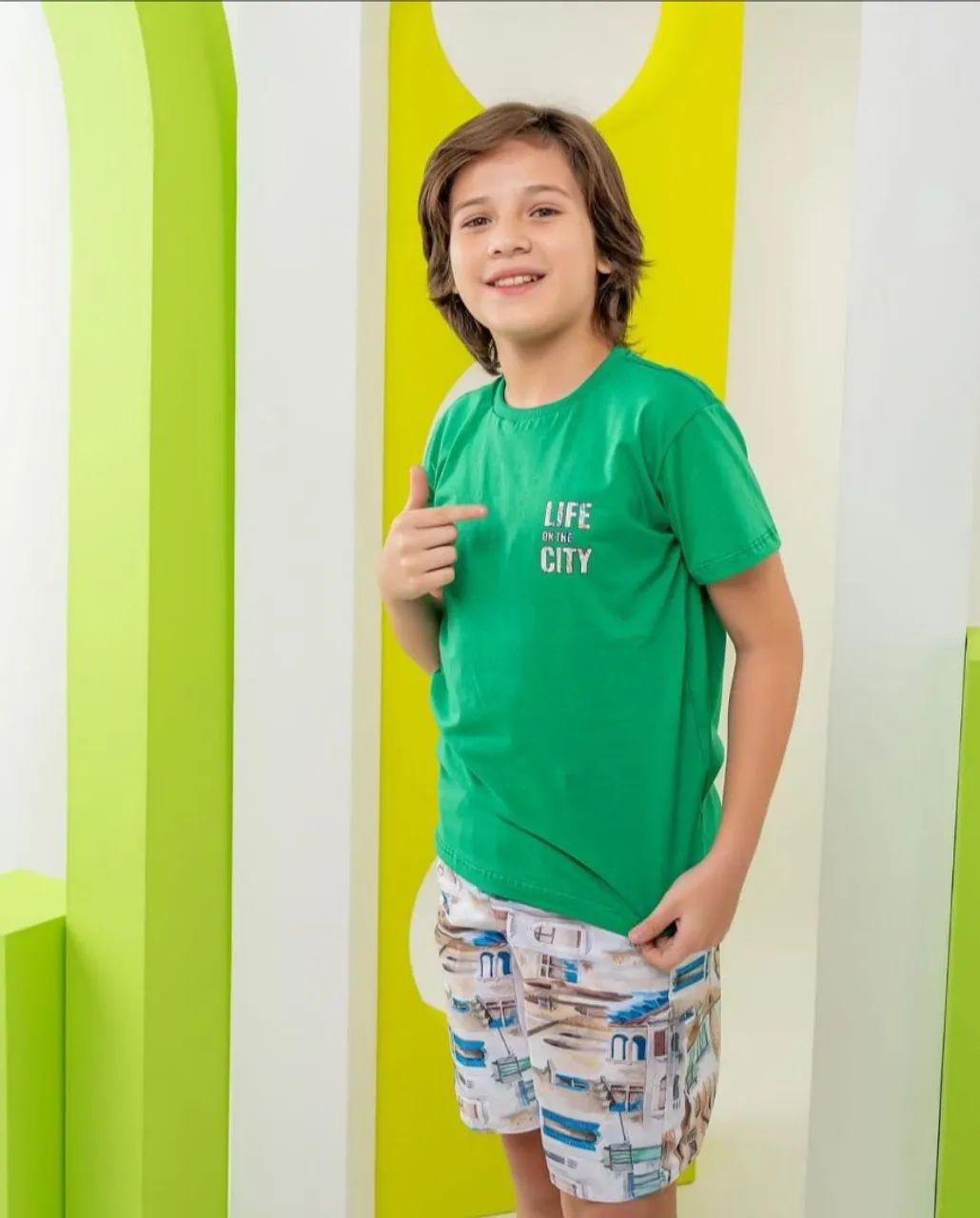 Conjunto com camisa regata de algodão e short em Tactel estampado  - Foto 4
