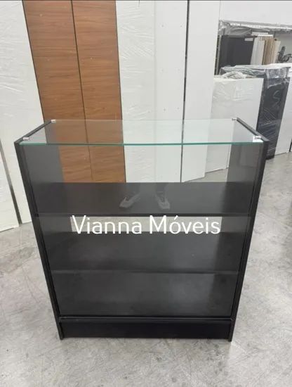 Balcão Vitrine com Vidro Superior - MDF Preto - Foto 2