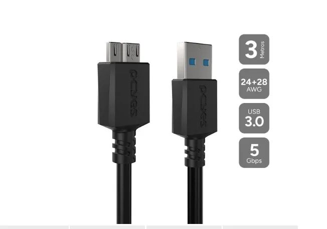 Cabo Para Hd Externo Usb 3.0 Macho Para Micro Usb B - 3 Metros - Loja Coimbra Computadores