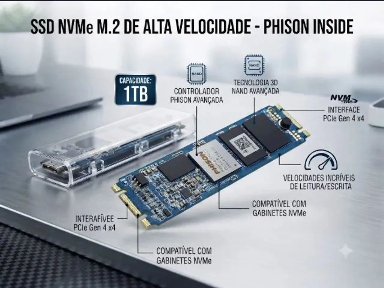 Ssd 1tb micron 2280m com Case