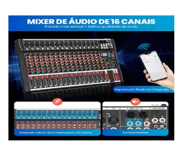 Mixer Analógico Vedo A16 16 Canais Bluetooth - Foto 4