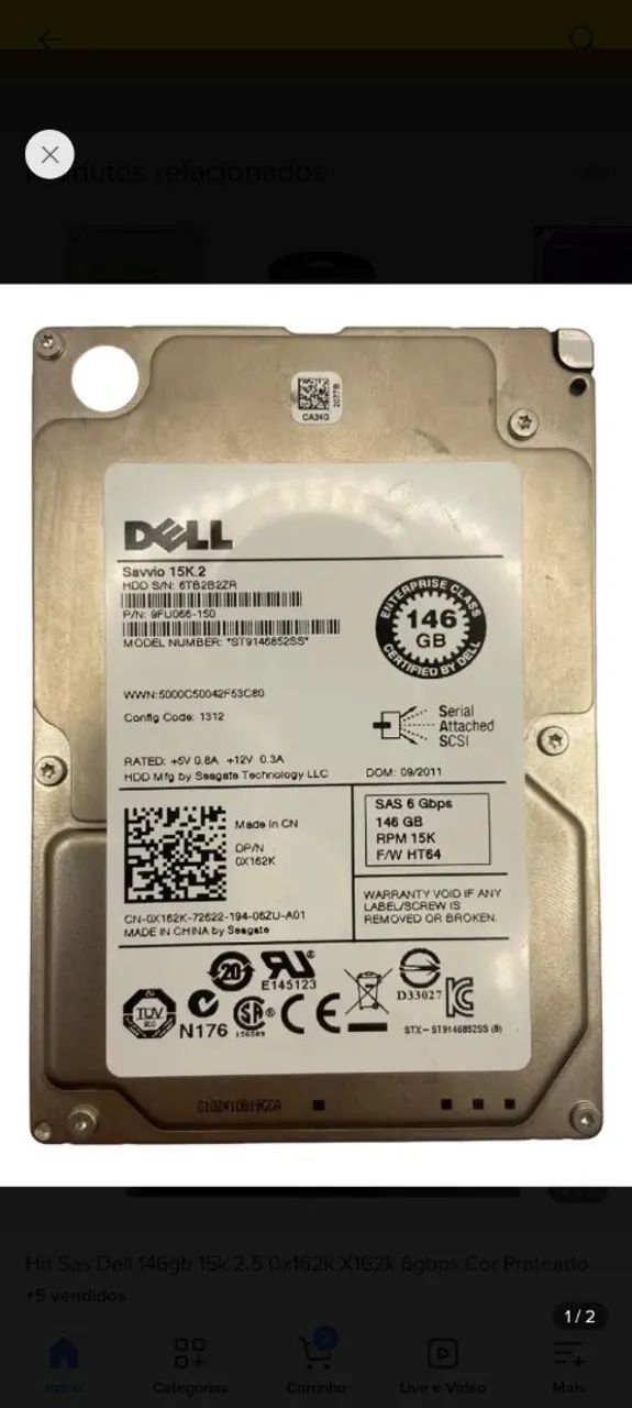 HD sas Dell 146 gigas