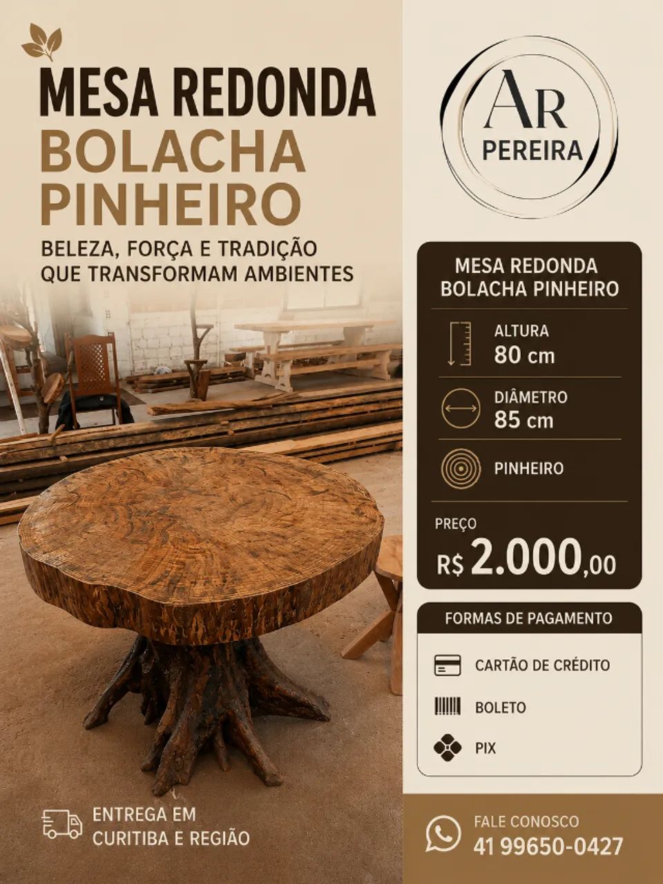 Mesa redonda Bolacha Pinheiro
