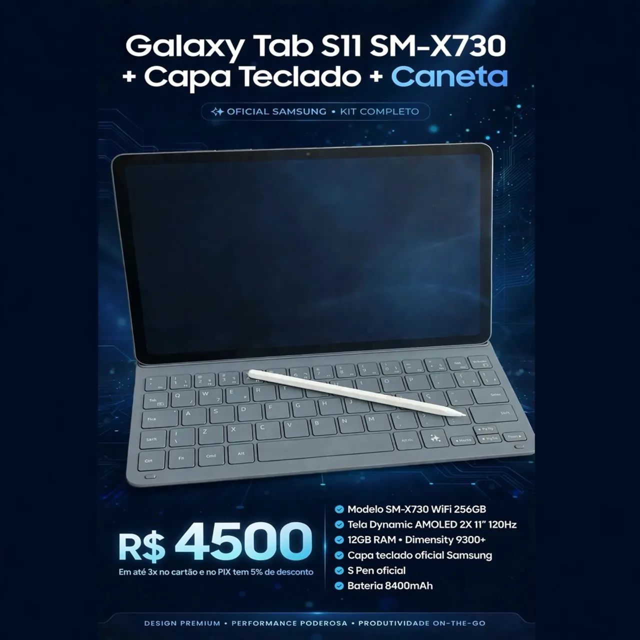 Samsung Galaxy TAB11 com caneta e capa teclado