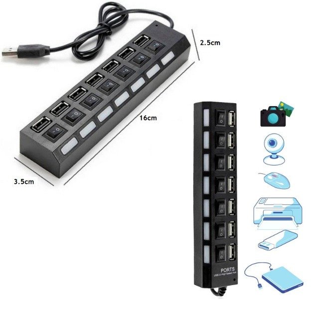 Hub Usb 7 Portas extensão Usb 2.0 com Chave Lif