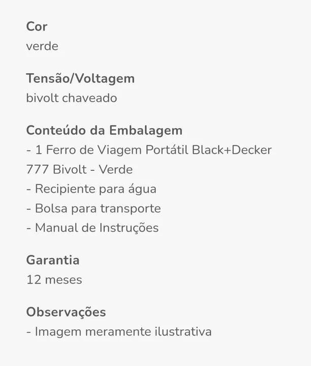 Ferro de Viagem Portátil Black+Decker 777 Bivolt - Foto 3