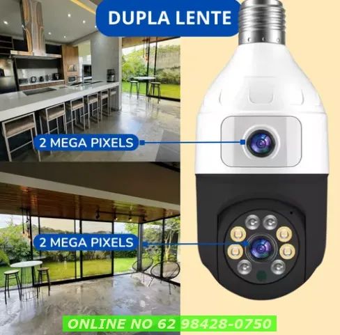 Câmera Lâmpada Dupla Lente Wifi Visão Noturna App Duas Lente