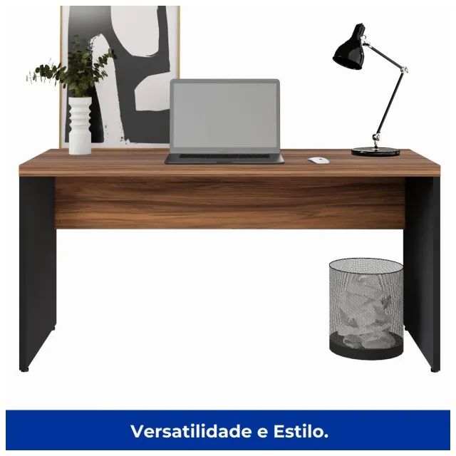 Mesa Home Office Preta E Nogal Acabamento Premium Visual Sofisticado 21472 - Foto 3