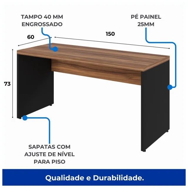Mesa Home Office Preta E Nogal Acabamento Premium Visual Sofisticado 21472 - Foto 2