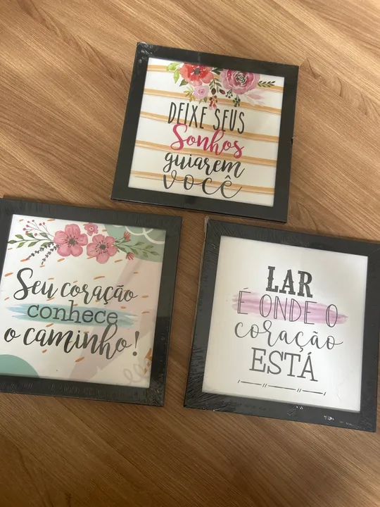 Quadros Decorativos com Frases Motivacionais - Kit com 3 Peças