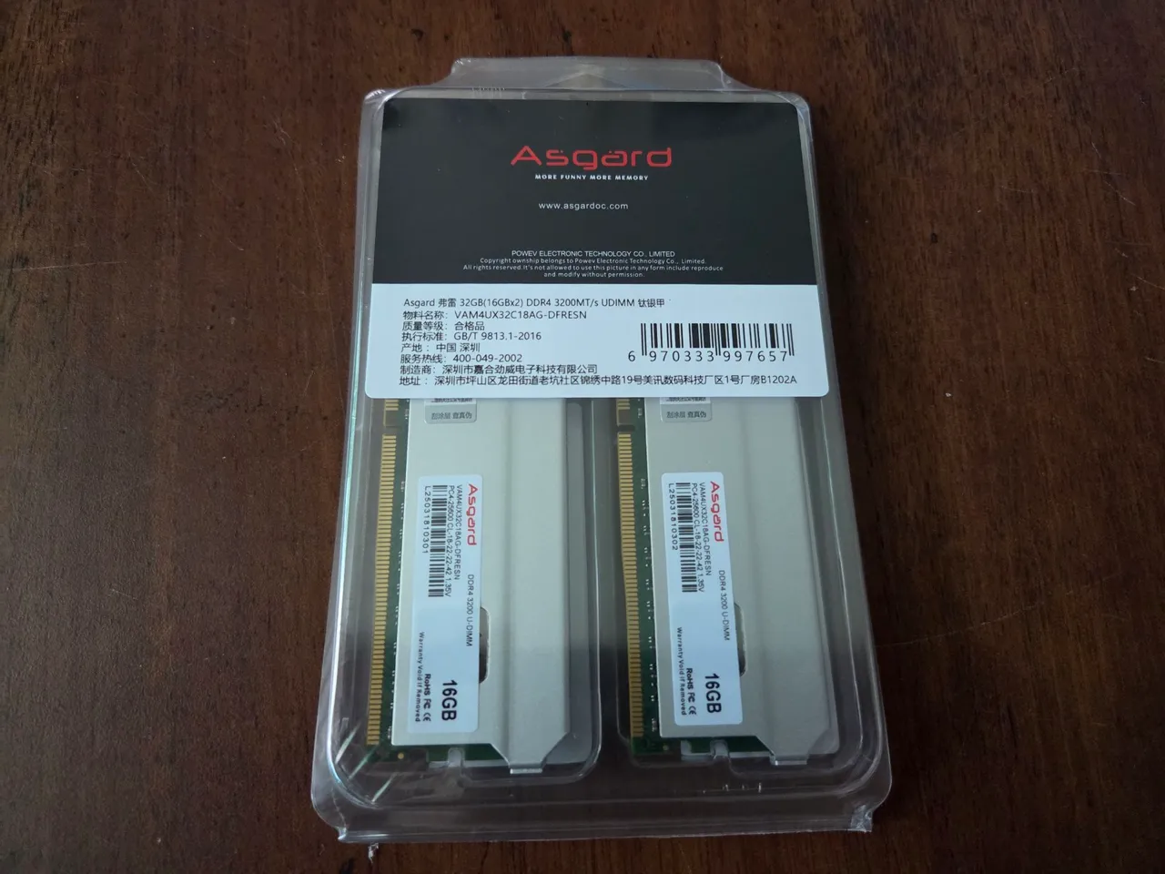 Memória RAM DDR4 32gb (2×16gb) Asgard 3200mhz - Nova/Lacrada