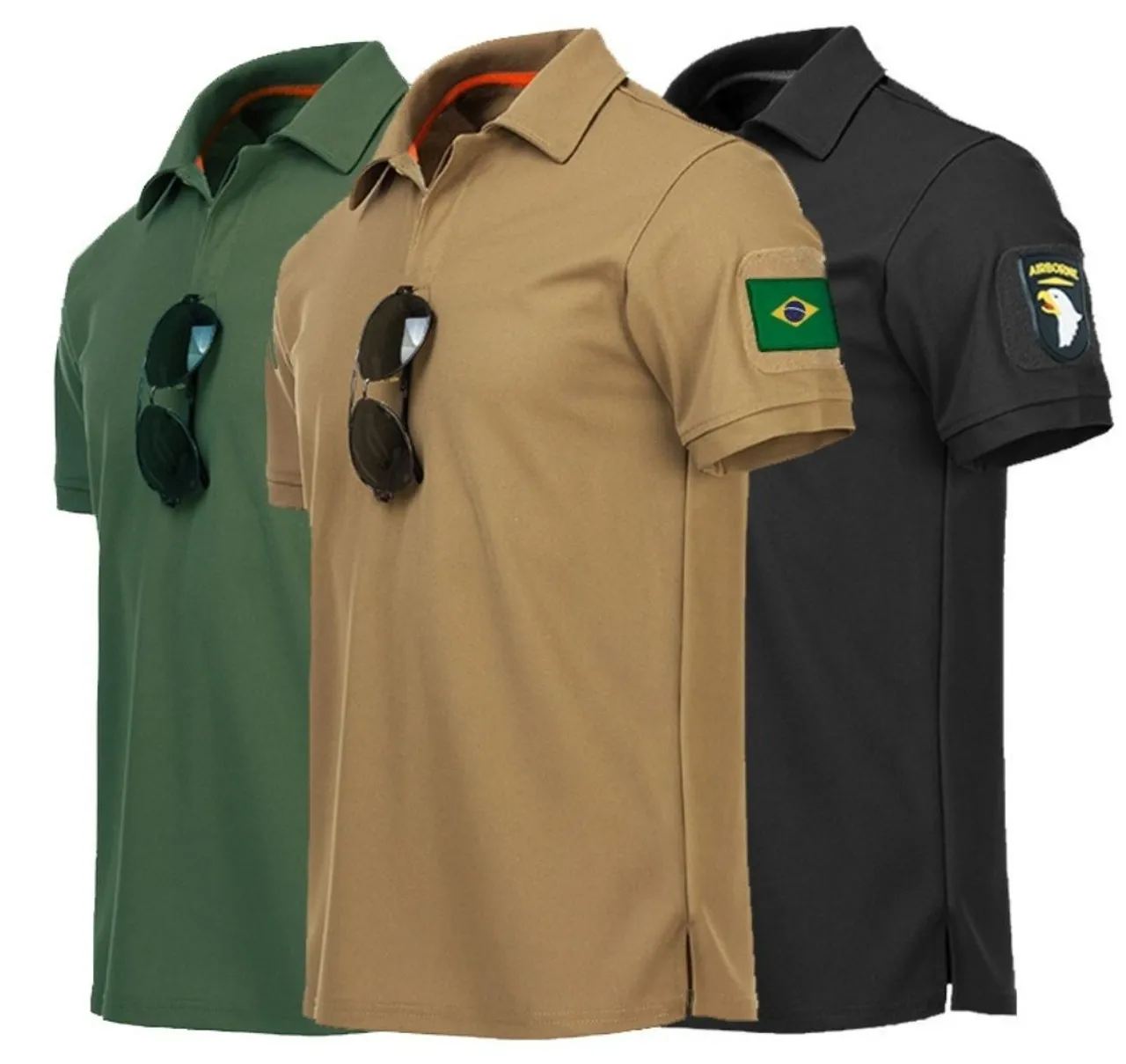Camisas Polo Masculinas - Verde, Bege e Preto