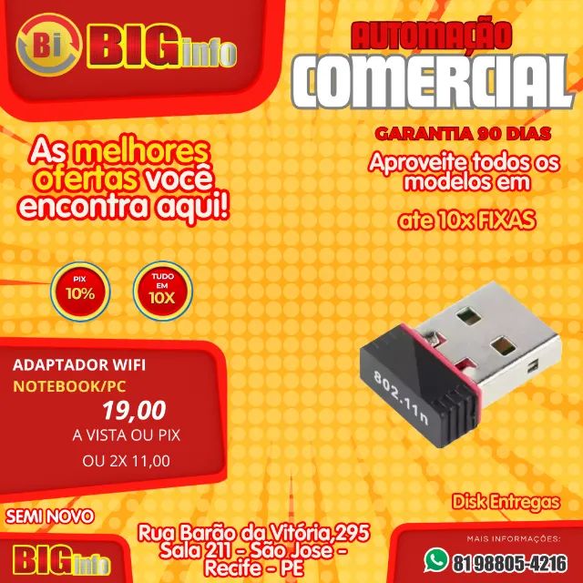 Adaptador Wifi para PC Usb Wireless - Centro do Recife