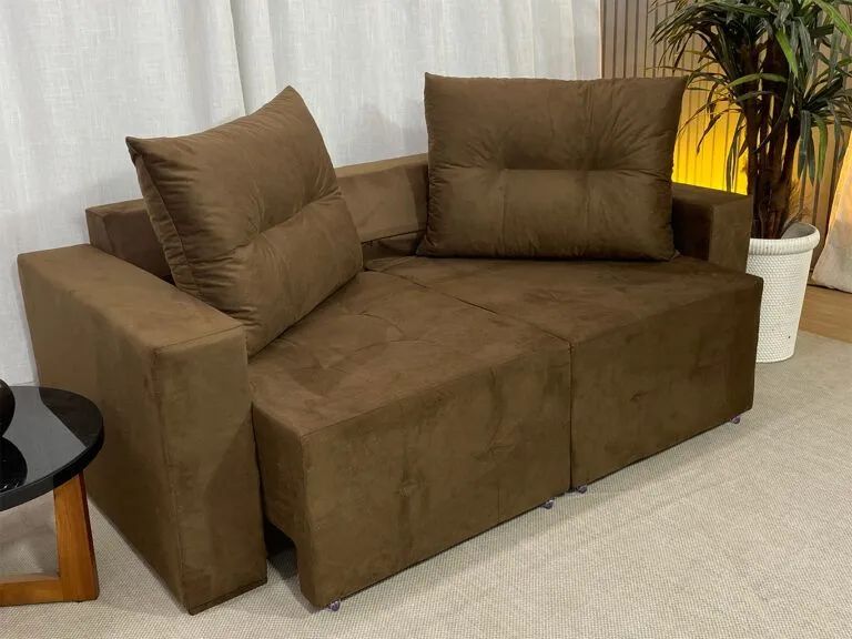 Sofá Retrátil 2 Lugares Almofadas Soltas 180cm Marrom - Foto 3