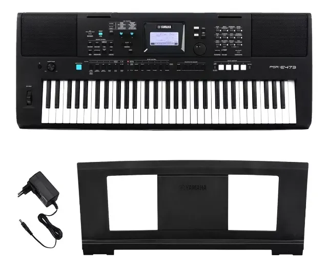 Teclado Yamaha Psr-e473 Preto Com Fonte Bivolt + Pedal Sustein, Bag case e Suporte teclado