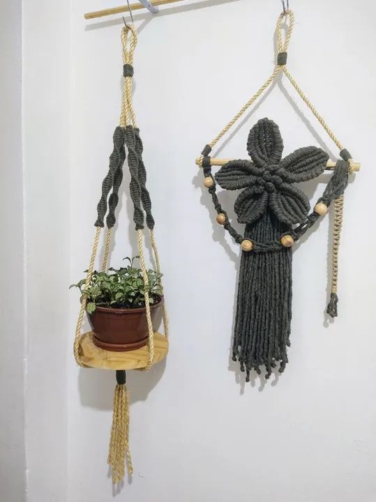 Kit de macramê para decoração de parede e vaso de plantas