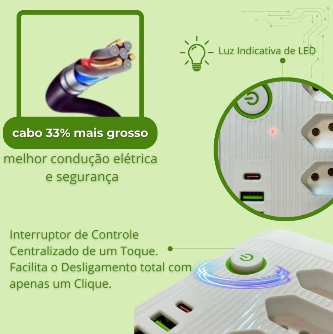 Tomada - Extensão  com USB-C e USB - Foto 4