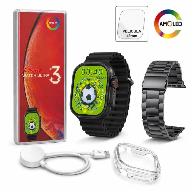 Smartwatch Relógio Inteligente Ultra 3 Microwear 49mm Amoled Ultra 9 Pulseira Metal - Foto 2