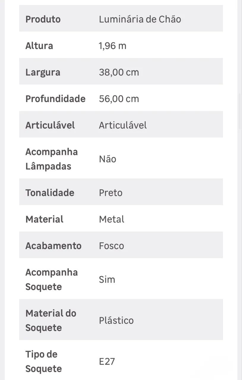 Luminária de chão preto  - Foto 4