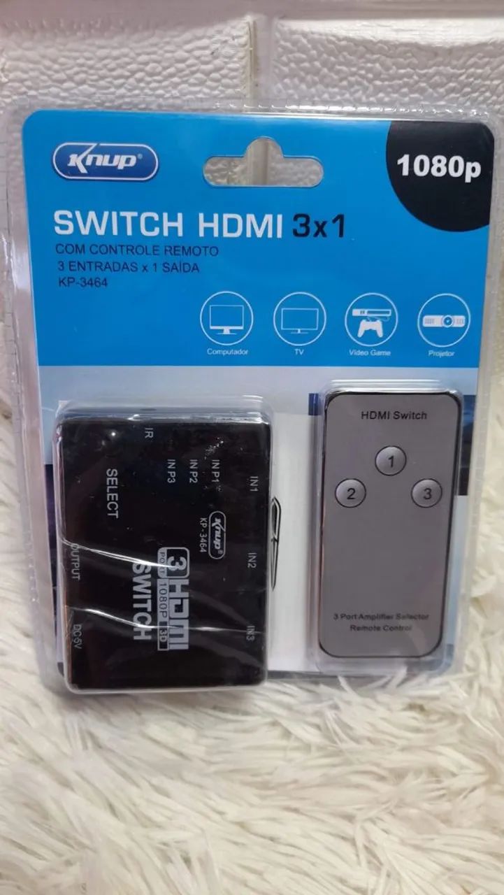Switch HDMI 3 em 1 com controle e seletor de entrada / OFERTA IMPERDÍVEL 
