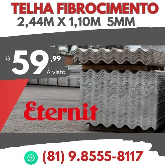 Telha Eternit (2,44m x 1,10m / 5mm) (Qualidade e Resistencia )