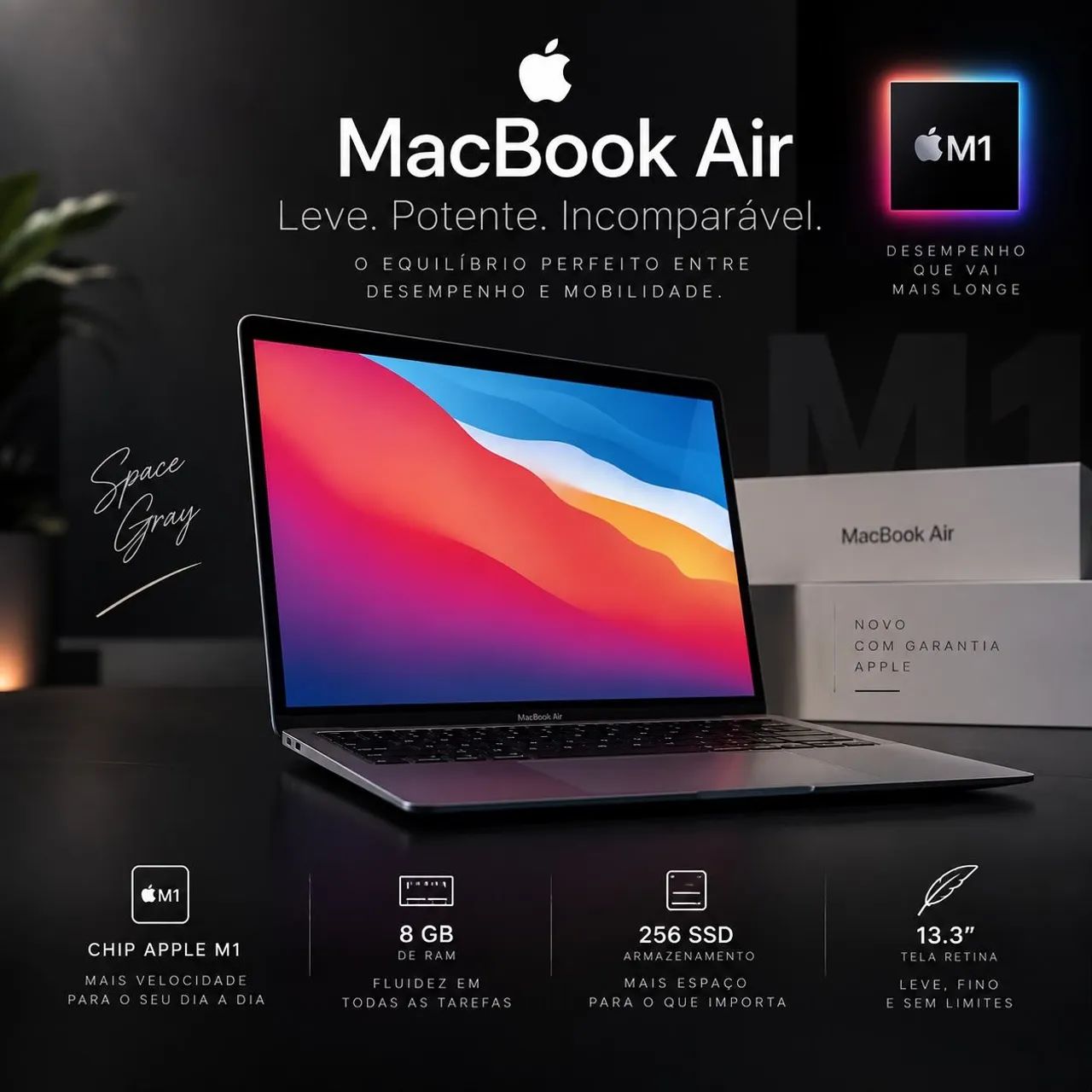 MacBook Air M1 NOVO (sem uso) 256GB SSD 8GB Ram - Space gray