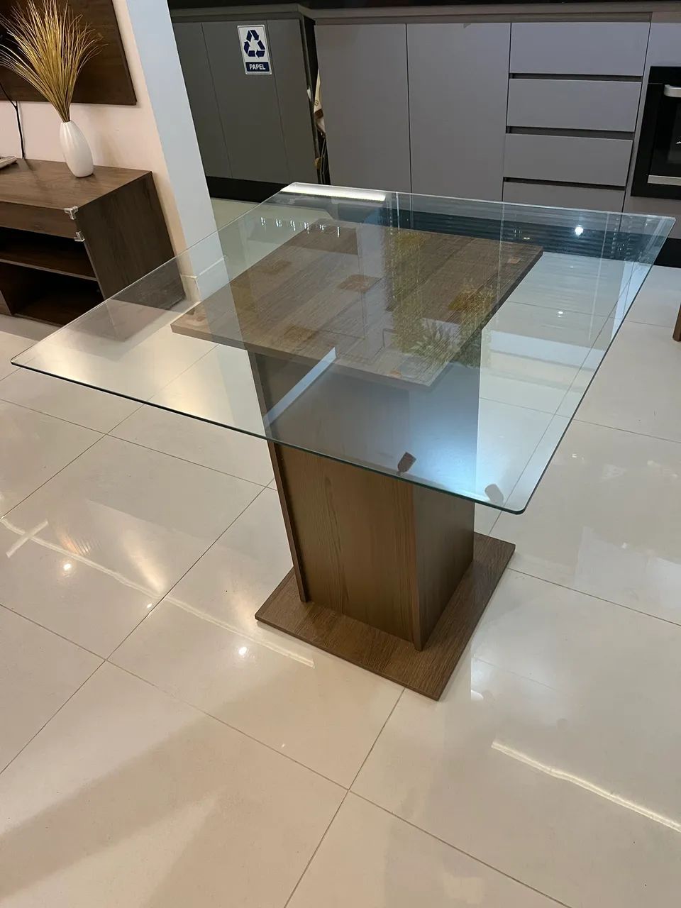 Mesa quadrada mdf e vidro 80x80 - Foto 4