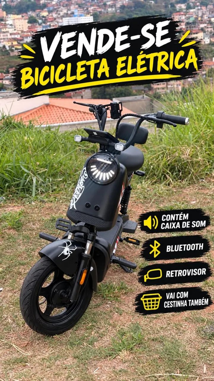 Bicicleta Elétrica com caixinha de som com Bluetooth, seta farol 