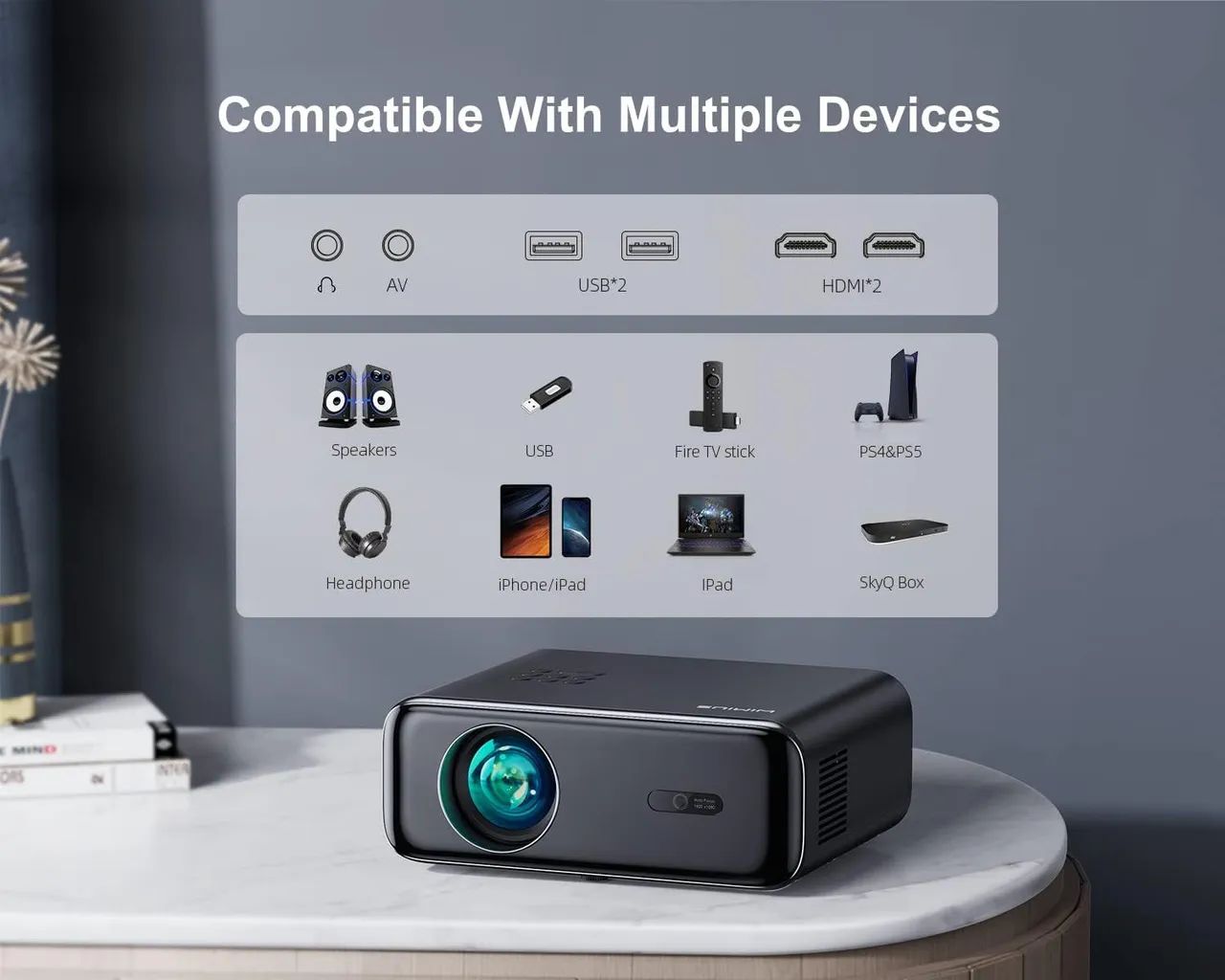 Projetor Bom com muita luminosidade Bluetooth suporte 4K Wimius - Foto 2