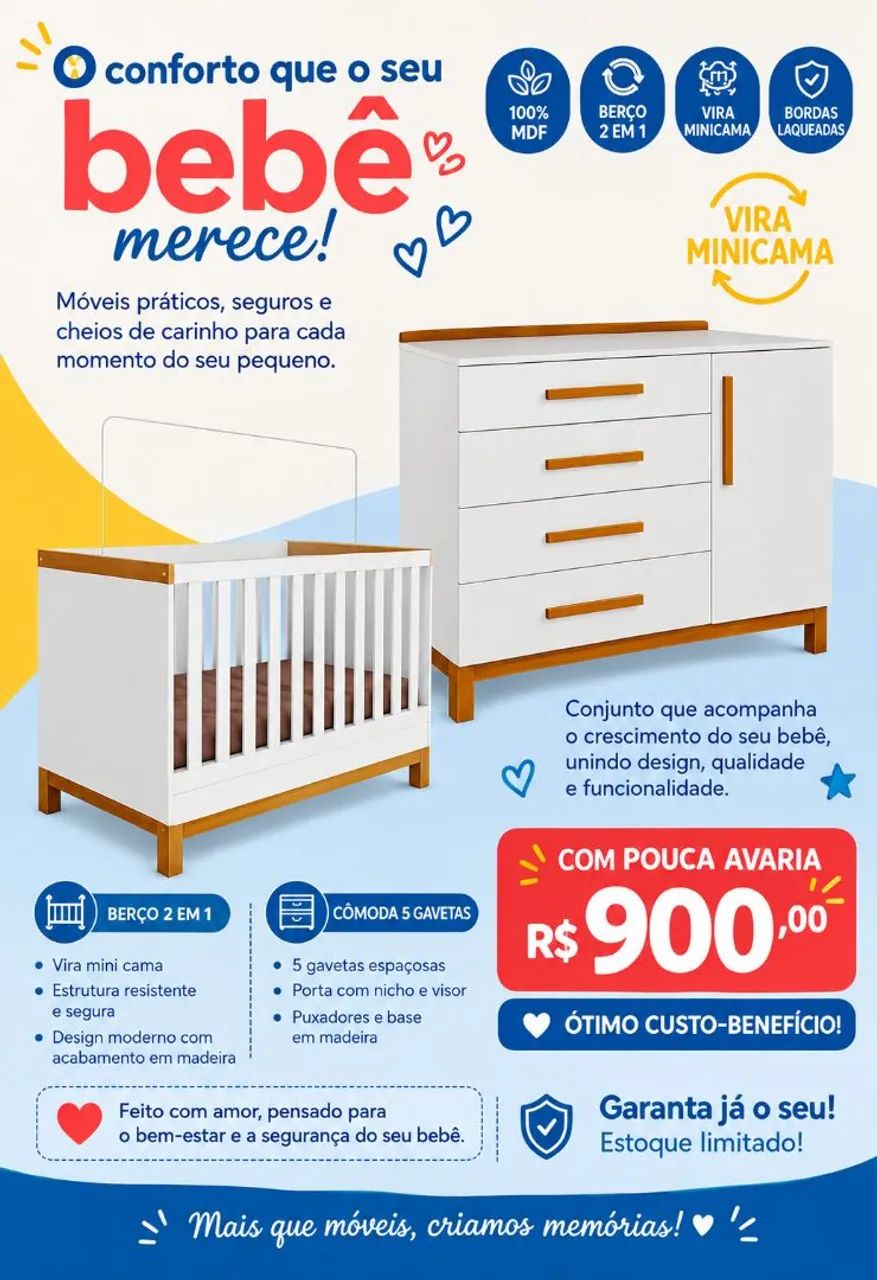 KIT COMODA + BERÇO 