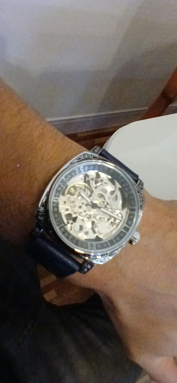 Relógio esqueleto automático couro - Foto 3