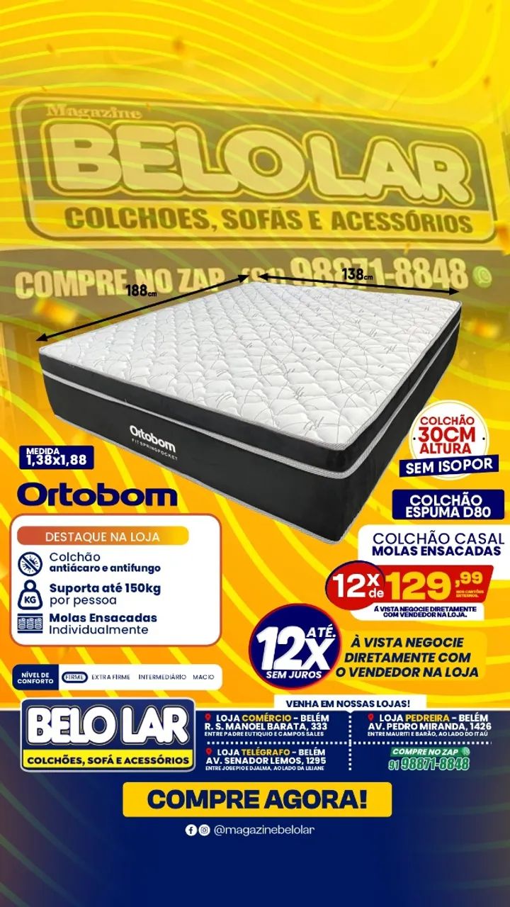 Colchão Casal Molas Ensacadas