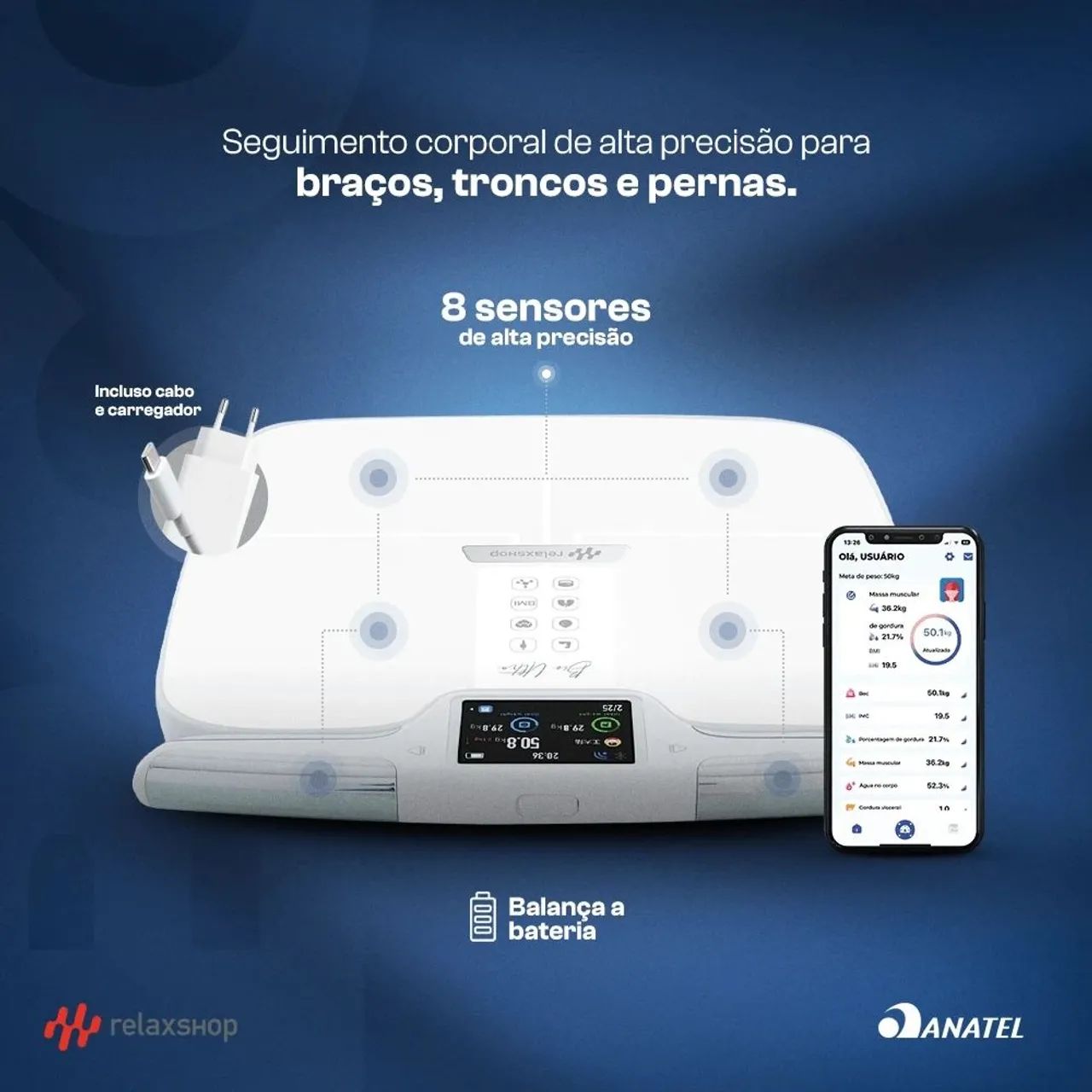 Balança bio impedância 55 Análises Corporais Digital - Foto 4