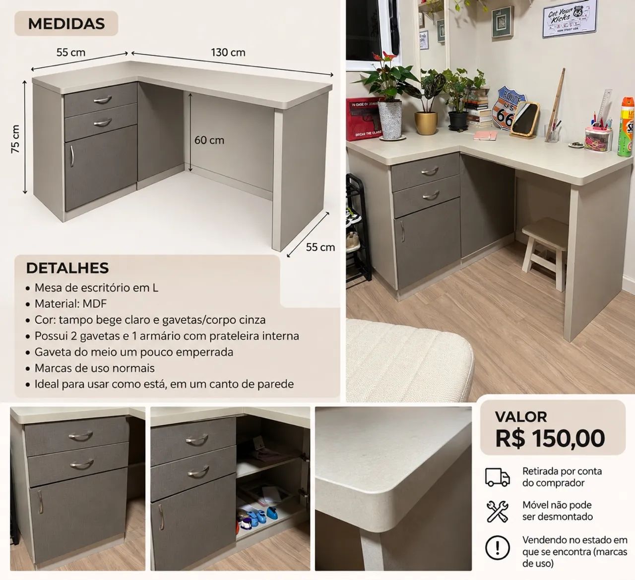 Mesa de escritório em L - Foto 3