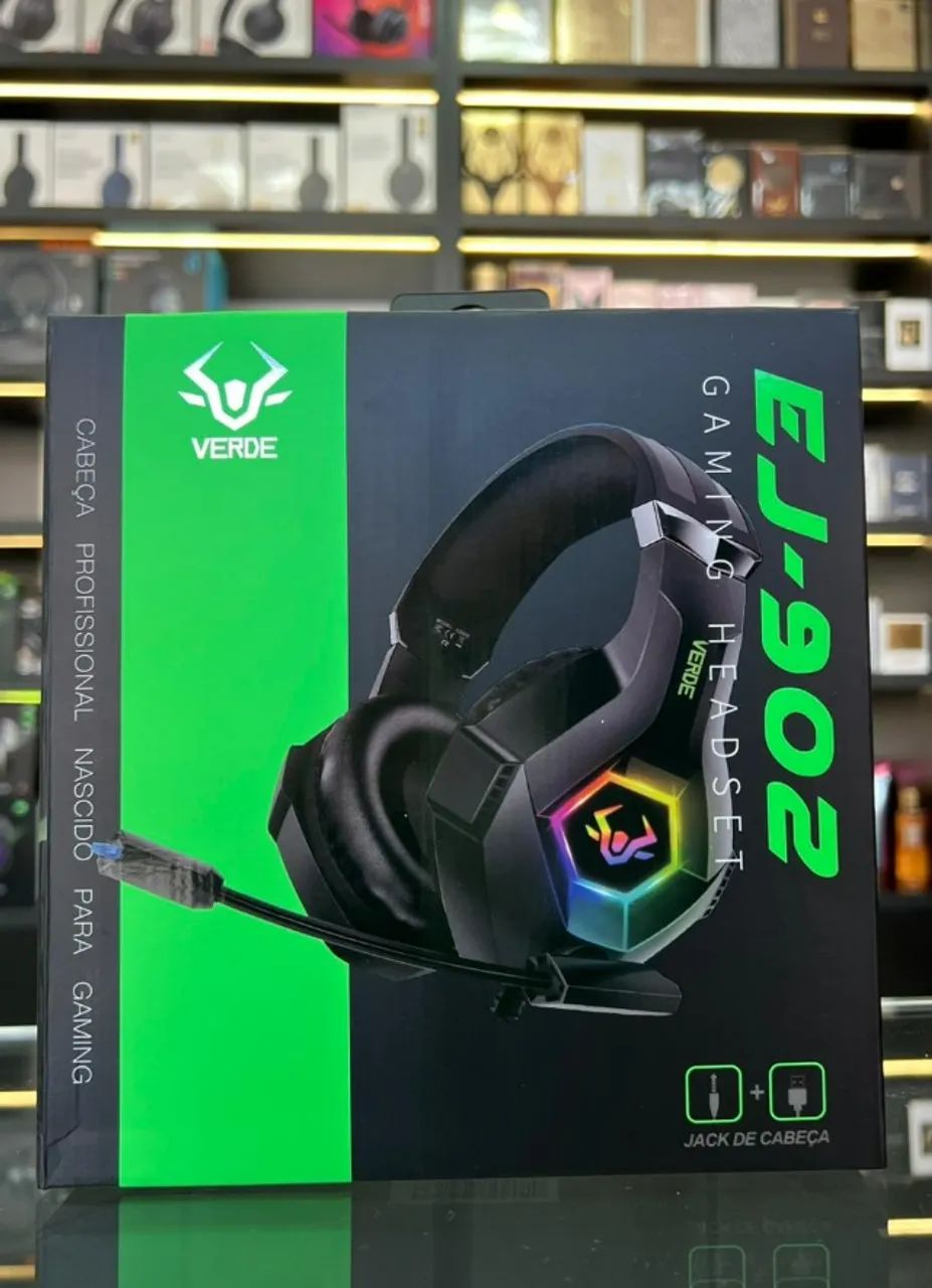 Headset Gamer EJ-902 Microfone P2 + Led RGB USB (Novo)