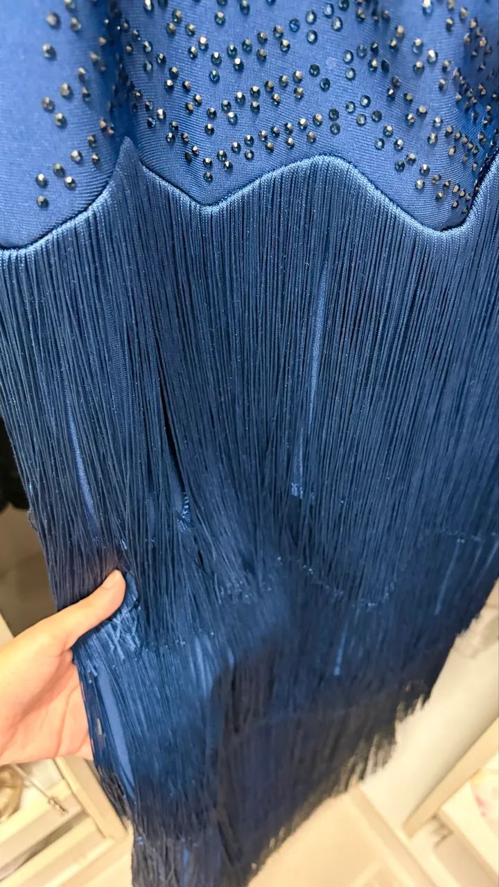Vestido Festa - Azul com pedrinhas e franja - Foto 4